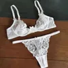 NXY Sexy Set 2021 Новая выдолбленная кружева Ультра-тонкая сетка Эмборидеров, бюстгальтер и стринги набор нижнего белья underwire женщины сексуальное женское белье белый черный 1128