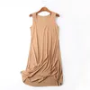 Women Summer Casual Dress Plus Size O-neck Sleeveless Knee-Length Dresses 8 Colors Stretchable Home Gown Frocks for Lady