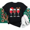 Bicchiere da vino T-shirt natalizia Cappello T-shirt da donna Fashion Lady Holiday Buon anno Top Cartoon Female Black