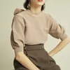 Ol Puff Short Sleeve Sweaters Bow Decoration Sweet Solid Pullovers Simple All Match Japan Style Elegant Temperament Women Tops 210525