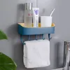 Support de salle de bain suspendu en plastique sans poinçon mural support de stockage de porte-shampooing auto-adhésif avec 4 cintres