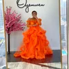 Oranje Real Images Tule Maternity Dress Off The Shoulder Ruffled Photoshoot Maternity Rooken Front Open of Gesloten Fotografie Prom Jurken Party Avondjurken