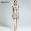 Moda Designer Sukienka Wiosna Damska Dress Ruffles Z Długim Rękawem Kreskówki Anime Floral-Print Eleganckie sukienki 210524