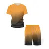 Men's Tracksuits Simple Gradient Tracksuit Suit 2021 Summer Beach Holiday Trendy Male Clothing T Shirt Shorts 2 Piece Set Men Casual Wear 5X