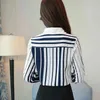 Mode coréenne femmes blouse à manches longues en mousseline de soie fine rayée col carré style OL slim fit top 0924 40 210506