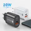 Cargadores PD 20W tipo C EE. UU. UE Reino Unido enchufe QC3.0 multifuncional Adaptador de teléfono móvil android Cargador de pared USB para iPhone13 Carga rápida