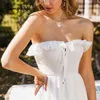Sunmmer Bianco senza spalline somcking Chic increspato vestito sexy scollato Casual beatch abiti eleganti da donna 210414