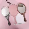 Miroirs haute définition à la main en verre rétro motif vanité miroir de maquillage éclairé style coréen princesse poignée portable compacte RH5813