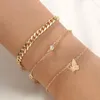 Länk, Kedja Bohemian Gold Zircon Pärlor Armband för kvinnor Mode Hip Hop Curb Cuban Set Charm Armband Bangles Smycken