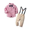 Conjuntos de ropa de moda para niños Bear Leader, conjuntos de tirantes a rayas para niños, ropa de bebé, traje de fiesta con pajarita, ropa informal 210708