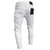 3 Стили Мужчины растягивающиеся разорванные скинни байкер вышивка для вышивания джинсы разрушенные отверстия приклеенные тонкие подходящие джинсовые царапаемые высококачественные джинс H1122