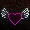 Vit Winged Pink Heart Sign Bar KTV Webbsändning Bakgrund Väggdekoration LED Neon Light 12 V Super ljus