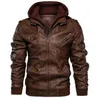 Hösthöst Vinter Motorcykel Läderjacka Windbreaker Hooded Pu Jackor Male Outwear Varma Baseball Jackor Plus Storlek 3xl 211111