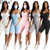 Women's Jumpsuits & Rompers 2021 Summer Women Fashion Sexy Movement Style Sleeveless Round Neck Pure Color Simple Short Pants1