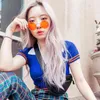 Paski żebrowane dzianiny Y2K Crop Top Kobiety Lato Harajuku V Neck Koszulki dla dziewczyn z krótkim rękawem Koreański Kawaii Tee Kobieta 210510