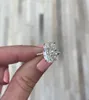 Lüks 925 Sterling Gümüş Alyans Parmak 4ct Oval Kesim Elmas Yüzük Kadın Nişan Takı