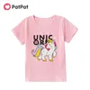 T-shirt con stampa lettere unicorno per bambina estate 210528