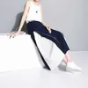 [EAM] Spring High Waist Blue Side Pleated Split Joint Hit Color Loose Wide Leg Long Pants Women Trousers Fashion JO562 210925