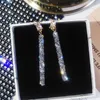 925 Silver Needle High Long Temperament Earring Crystal Wedding Jewelry Gift