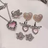 Earrings & Necklace Bright Princess Pink Gemtone Love Opal Flower Butterfly Heart Letter Girl Romance Stud Earring Jewelry Set