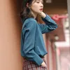 Kvinnor och toppar Hong Kong Style Solid Enkel Vintage Loose Långärmad T-shirts Chiffon Blouses Suit Collar Blusas 10463 210417