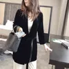 Peonfly Autumn Women's Velvet Blazers Jacket with Sashes Female Notched Outerwear Office Ladies Coat Loose Black Blazer 211122