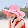 Fashion Bowknot Straw Hats Foldable Wide Brim Hats Beach Sun Protection Caps