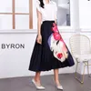 Summer Women Vintage Stripe Print High Waist Mid-calf Length Cartoon Pleated Skirts Active Wear Fashion Party 210708