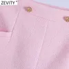 Donne Moda Bottone Decorazione Pink Tweed Tweed Lana Shorts Femme Streetwear Chic Late Zipper Pantalone Cortos P1019 210416