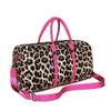 Fashion Leopard Print Women Duffle Bag Cheetah Animal Pattern Travel Handbag For Lady Girl Shoulder With Pink Handle Duffel Bags6182758