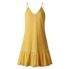 Spaghettibandjes Jurken Off-shoulder Dames Zomerjurk Witte Shiftjurk Ruche Sexy Zonnejurk Mini Katoen Linnen Vestidos 210323346s