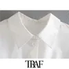 TRAF Women Fashion Button-up White Blouses Vintage Lapel Collar Puff Sleeve Female Shirts Blusas Chic Tops 210415