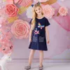 Dxton Baby Girls Summer Dress Bomull Barn Kortärmad Klänning Butterfly Kids Casual Dress Girls School Vestidos Tjejer Kläder Q0716