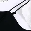 Kobiety Vintage Black Sling Sukienka Kobiet Chic White Agaric Koronki Ruffles Dwa kawałki Casual Slim Mini Vestido DS5069 210420