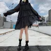캐주얼 드레스 여성 플레어 슬리브 프릴 레이스 최대 귀여운 소녀 Vestidos 화이트 블랙 로리타 드레스 일본 소프트 달콤한 공주