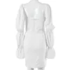 ソリッドホワイトエレガントなドレス女性秋冬短いレースアップセクシーなドレスクラブVestidos de Fiesta 210415