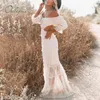 Summer Women Off Shoulder Maxi Sexy Backless White Lace Long Tunic Beach Dress Vocation 210415
