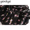 Vintage Black Floral Print Side Drawstring Skirt Women High Waist Draped Bodycon Sexy jupe femme Asymmetric Summer 210514