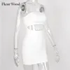 セクシーな中空アウトサマーストラップレスボディコンノースリーブ女性クラブパーティードレスvestido de Mulher 210331