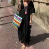 Kvinnor Klänning Vit Lace Es V Neck Flare Ärm Maxi Lös Fritid Sommarstrand es Black Plus Storlek 5xl 210524