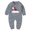 Herfst Winter Trui Geboren Baby Meisje Jongen Kleding Kerstmishoed Print Knit Dikke Romper Jumpsuit Warm Outfit 210417