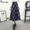 Dames plus maat wollen elastische high taille geruite rok herfst winter warme dikke wilde lange rok dames kantoor maxi rok 210619