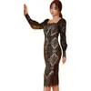 Casual Dresses Winter 2021 Black Lace Dress Vintage Square-neck Long Sleeve Midi Pencil Formal