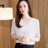 Chemise en mousseline de soie Femmes Summer Fashion Design Manches courtes Haut de gamme Blouses roses Bureau Dames Casual Work Tops 210604