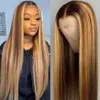 13X4 Lace Front Human Hair Wigs 130% Density Straight Ombre P4/27 Highlight Colored Brazilian Wig