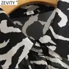 Zevity Women Sexy Off Shoulder Animal Pattern Print Chiffon Smock Blouse Office Lady Breasted Shirt Chic Blusas Tops LS7448 210603