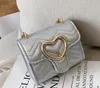 Girls Metal Letter Handtas Kinderen Love Heart Quilted Chain Bags Lady Style Children Pu Leather Single Shoulder Bag HF5545