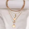 Pendant Necklaces Vintage Multi-layer Coin Flowers Chain Choker Necklace For Women Gold Silver Color Angel Portrait Chunky