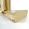 Förvaringspåsar 50st / Lot Handtag Brun Kraft Paper Stand Up Pack Bag med fönster Sida Gusset för spannmålsbönor