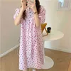 Printed Women O-Neck Chic Short Sleeve Sleepwear Floral Vintage Comfortable Cotton Fashion Pajamas Dress 210525